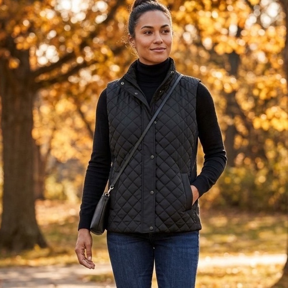 Cavalini Original Black Quilted Sherpa Lined Vest Womens 2X Cozy Cabin Core